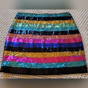 Express Rainbow Multicolor Sequin Striped Mini Skirt